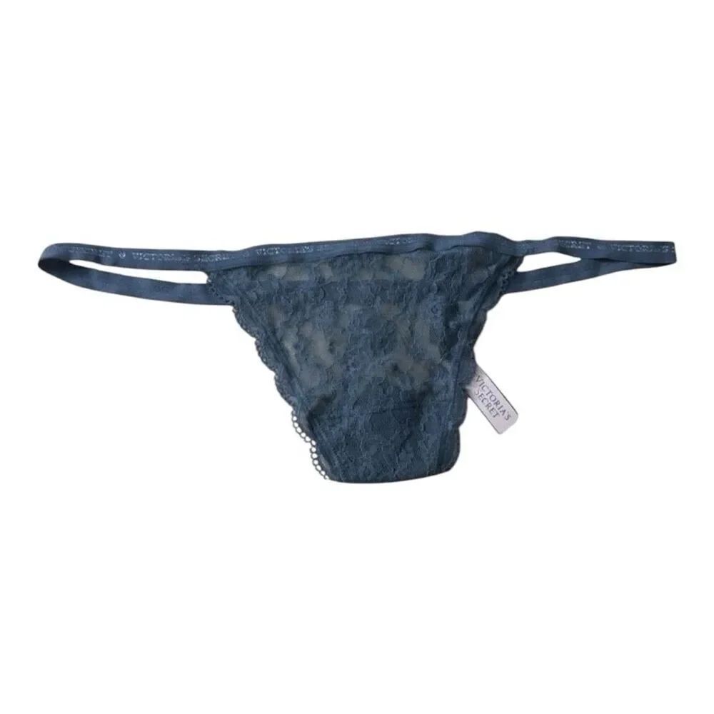 Victoria’s Secret Grey Semi-sheer Lace V-String Panty Size L Sexy Lingerie